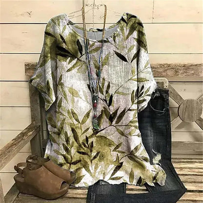 Floral 3D Print Round Neck Women's T-Shirt (Casual)