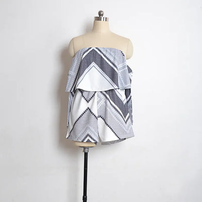 Bohemian Ruffled Strapless Jumpsuit with Bow Tie