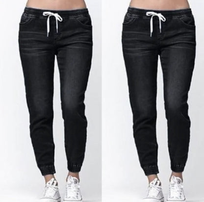 Women's Washed Lantern Denim Pants with Drawstring