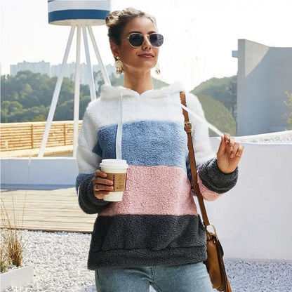 Trendy Fall/Winter Hooded Plush Sweatshirt for Women