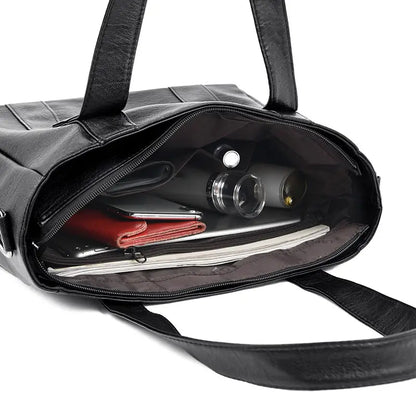 Classic Solid Color Faux Leather Bag Set (Large Capacity)