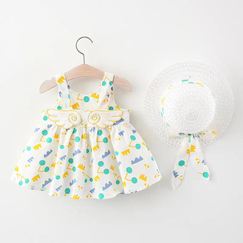 Summer Big Dot Wings Princess Dress with Hat