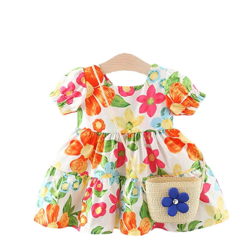 Girls' Floral Dress with Bag