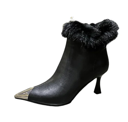 Cowhide Rabbit Fur Stiletto Heel Skinny Boots