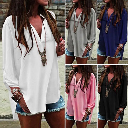 Plus Size Solid V-Neck Irregular Sleeve Blouse