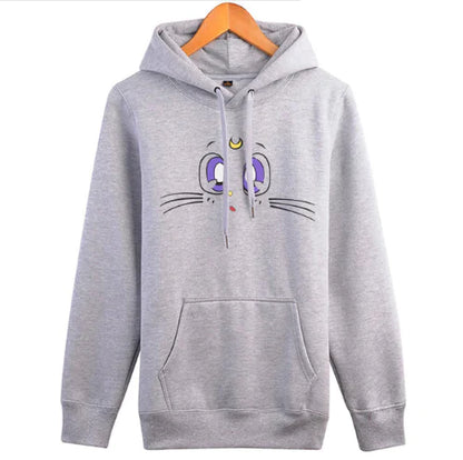 Women's Hooded Sweatshirt with Fleece Cat Design