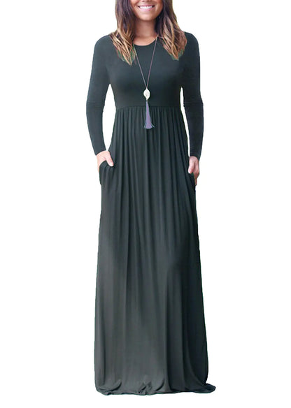 Women's Casual Long Sleeve Elastic Waist Dress