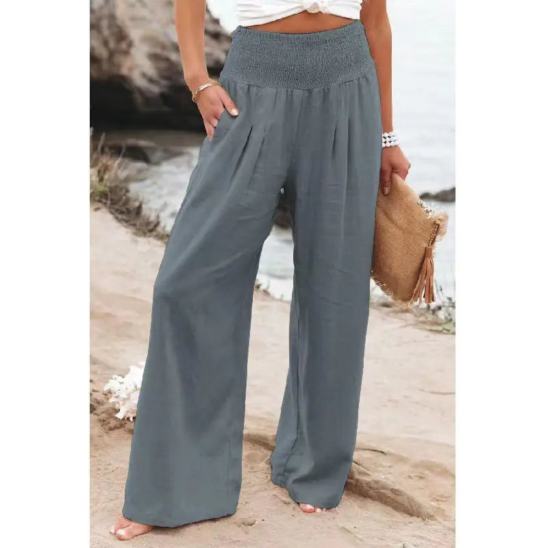 Plus Size Women's High Rise Wide Leg Pants with Pockets - Trendy Attic Store01