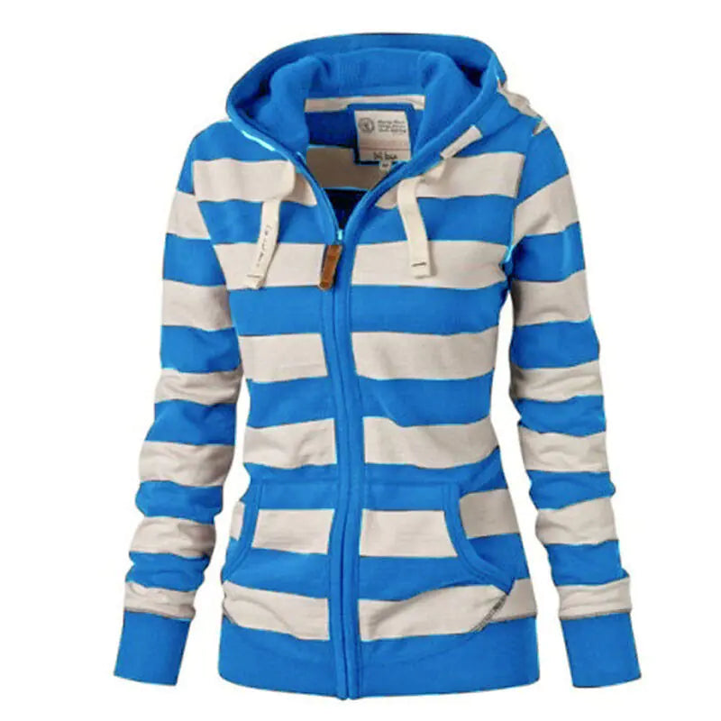 Plus Size Striped Hoodie with Long Sleeves