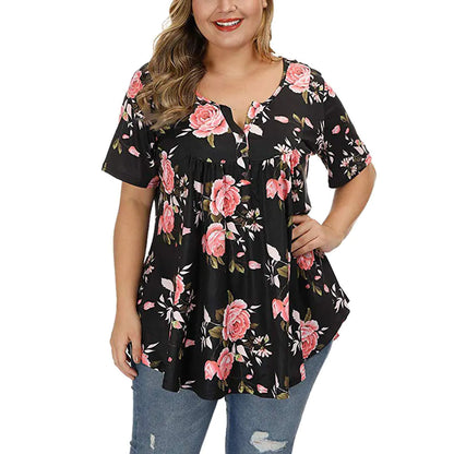 Plus Size V-Neck Printed T-Shirt for Women