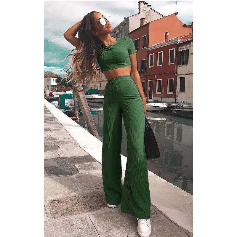 High Elastic Cotton Wide Leg Pants Two-Piece Set - Trendy Attic Store01