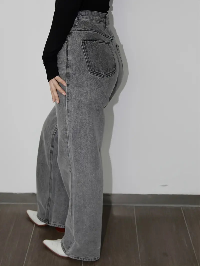 Stylish Women's Black Wide Leg Baggy Denim Pants
