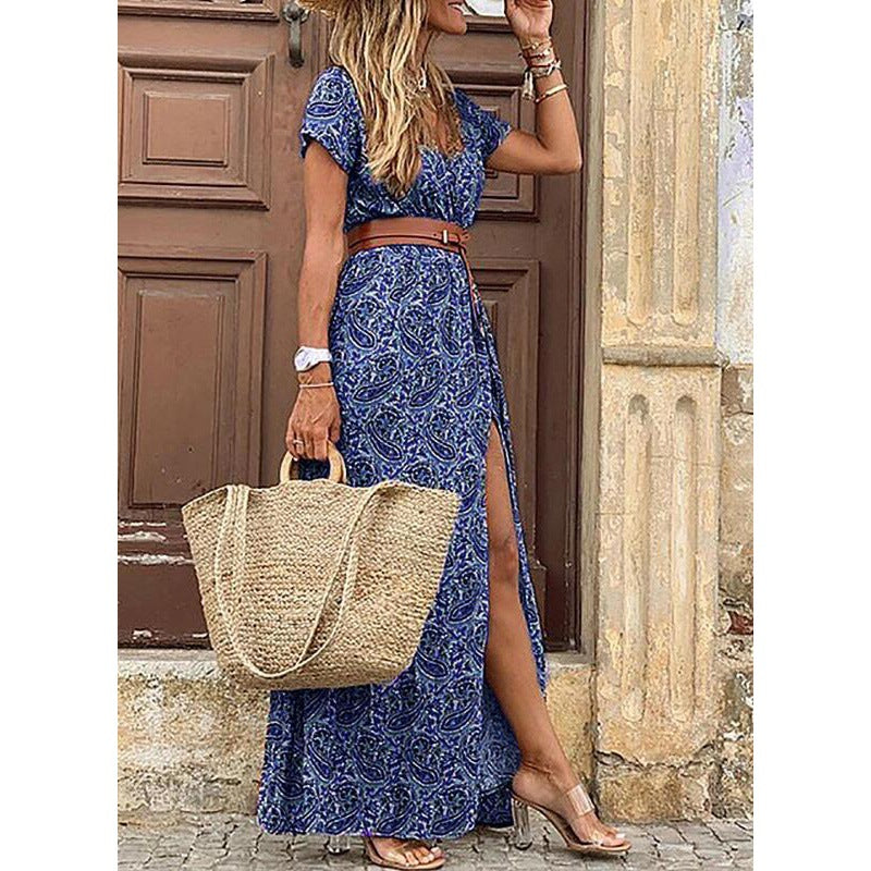 Bohemian V Neck Floral Dress for Ladies