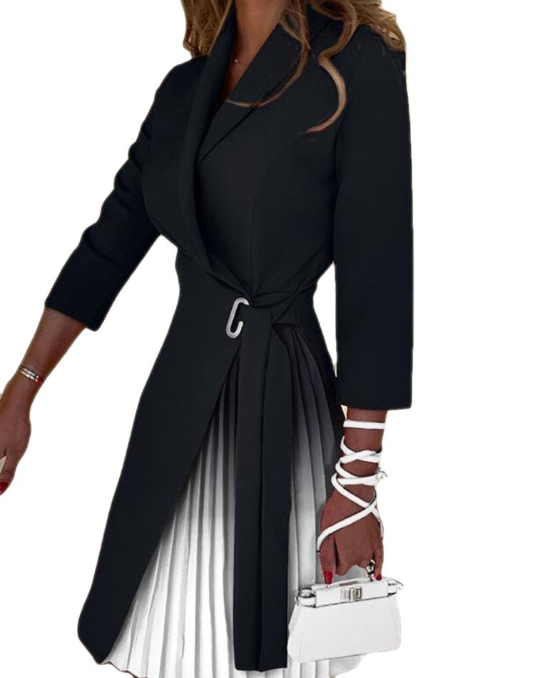 New Fashion V-Neck Gradient Pleated Dress with Ties