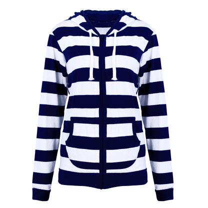 Plus Size Striped Long Sleeve Hoodie Cardigan for Women