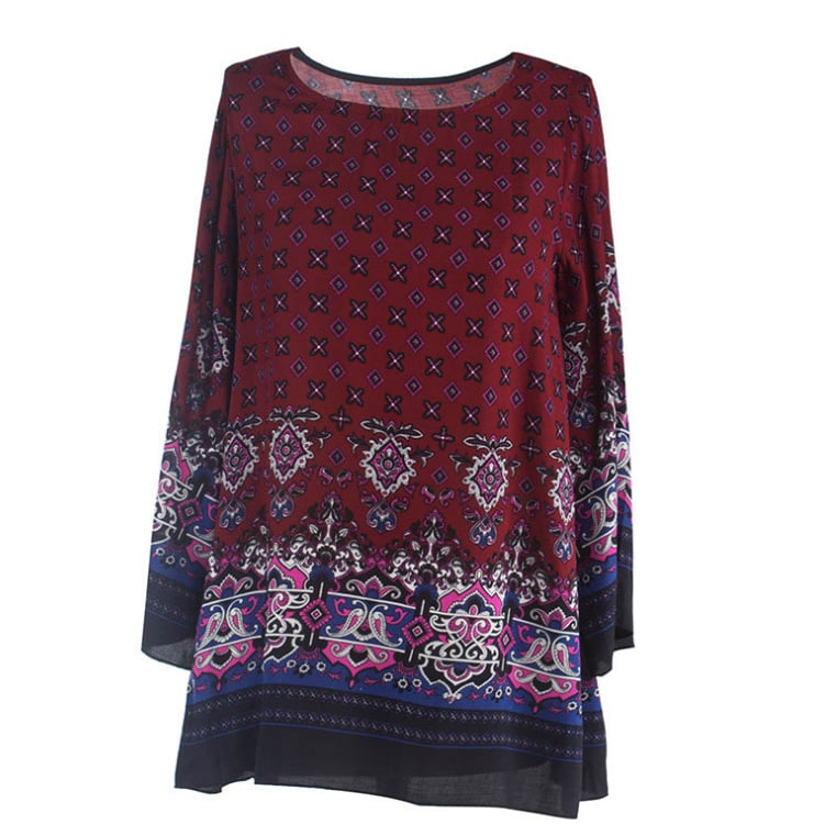 Plus Size Loose Sleeve Floral Print Dress