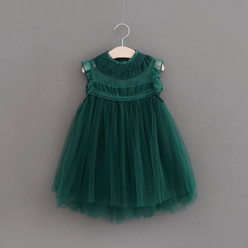 Girls' Summer Dress with Ruffled Sleeves and Tulle