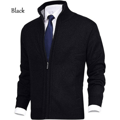 Men's Solid Knit Cardigan Sweater with Collar
