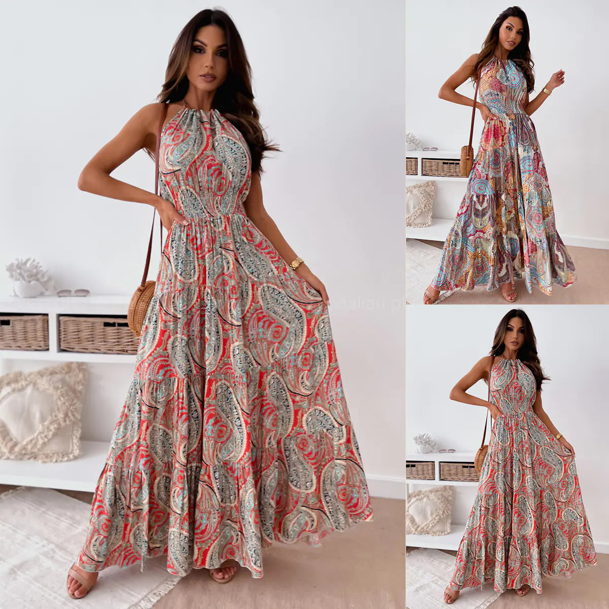 Bohemian Floral Backless Maxi Dress