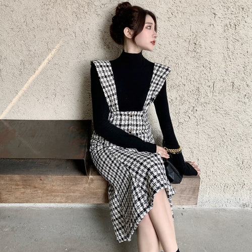 New Vintage Checkered Midi Dress for Women