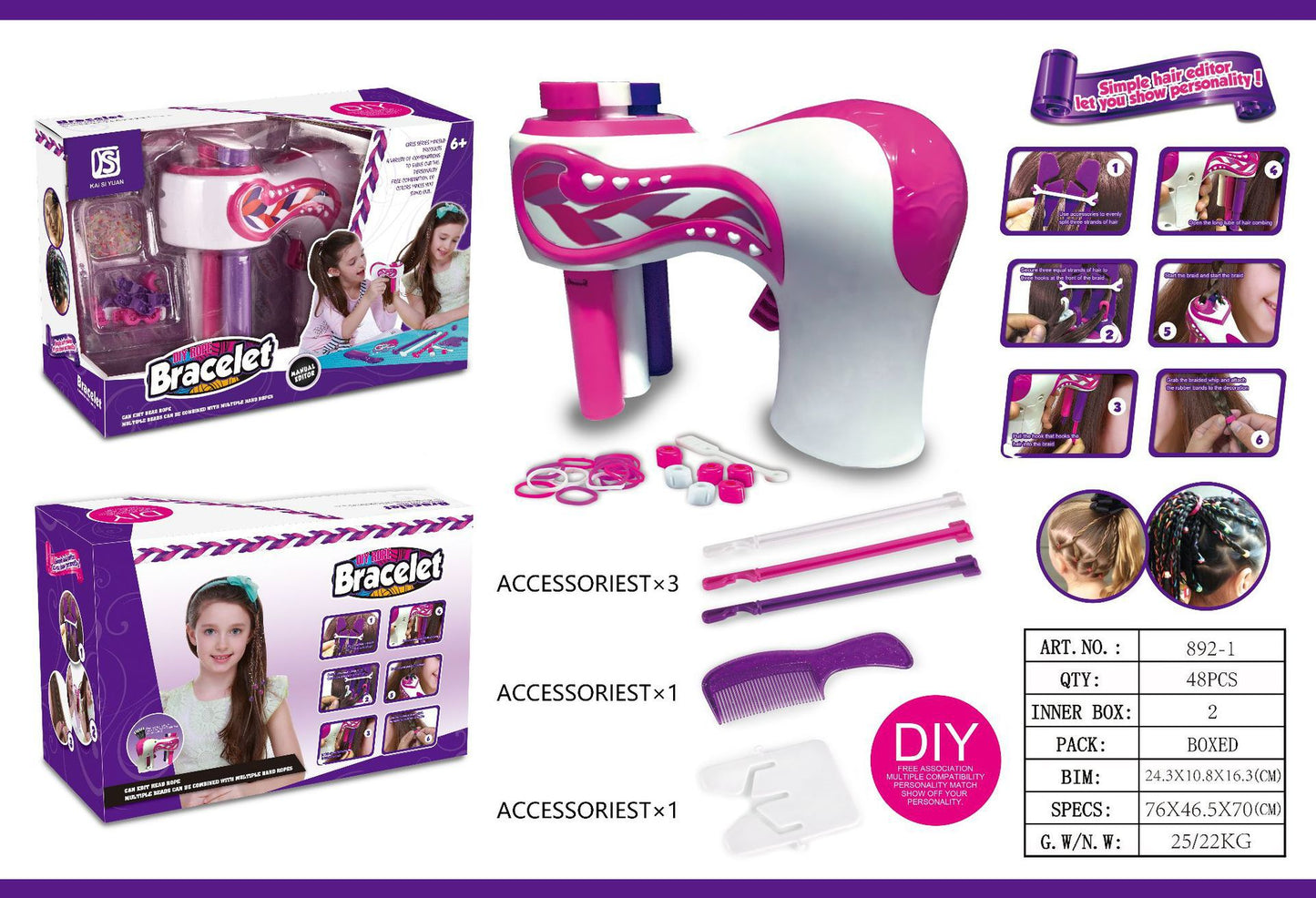 Automatic Three-Strand Hair Braider for Kids Toys