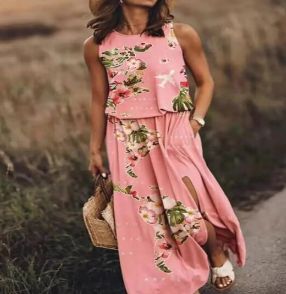 WOLFF Summer Maxi Dress - Sleeveless Floral Long Dress