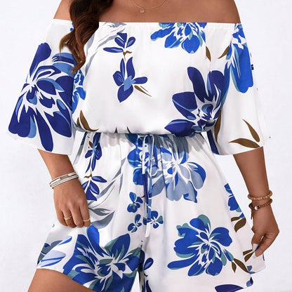 Plus Size Women's Off-Shoulder Floral Print Jumpsuit