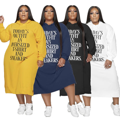 Printed Mid-Length Hoodie Dress for Women
