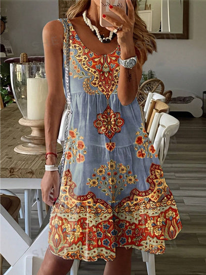 Women's Summer Floral Print Sleeveless Dress