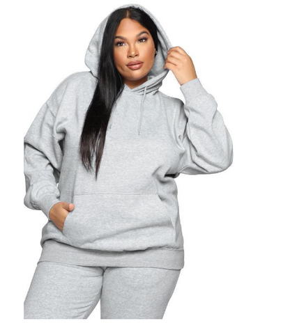Plus Size Casual Solid Color Hooded Sweater Set