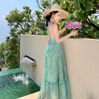 Backless Floral Print Beach Dress for Women