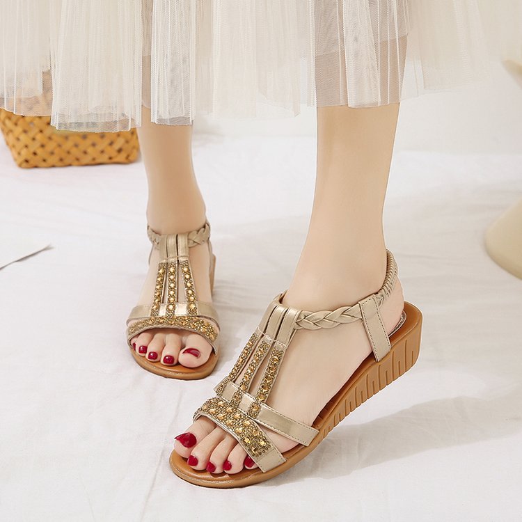 Summer Flat Rhinestone Open-Toe Sandals for Women