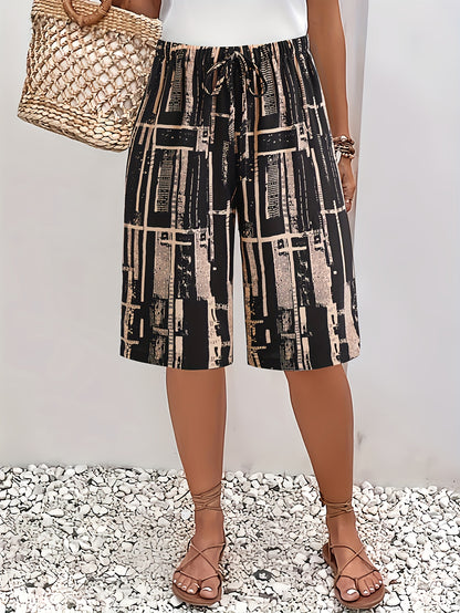 2pcs Set Plus Size Women's Shorts with Print