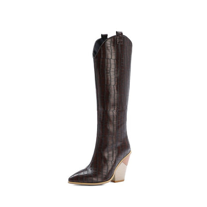 Snake Print High Rider Boots with Thick Heels