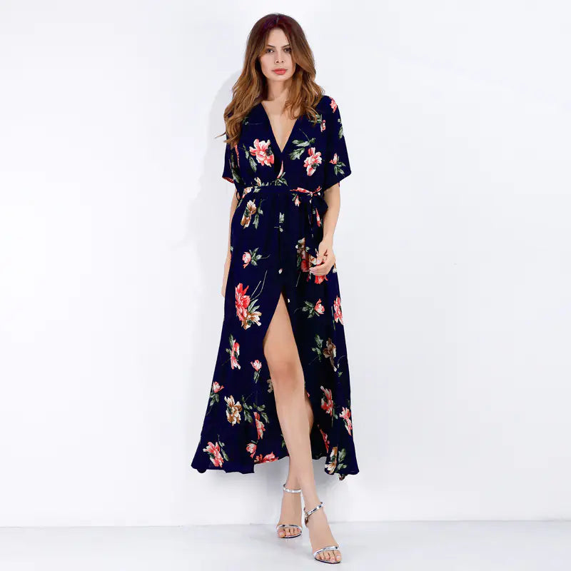 Women's Floral V-Neck Maxi Dress