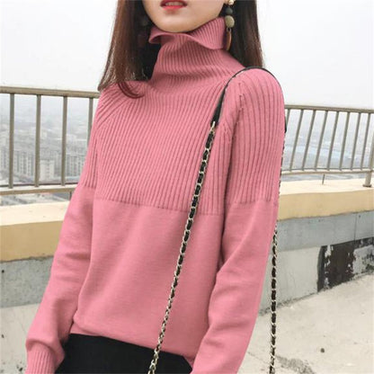 Plus Size Women's High Neck Loose Knit Sweater