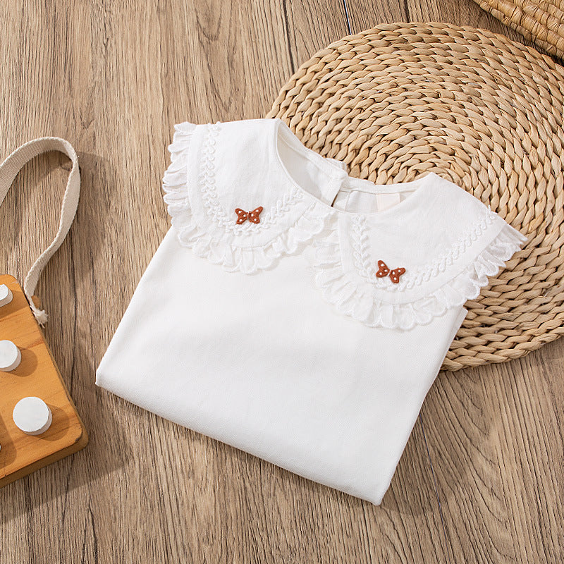 Girls' Long Sleeve Blouse with Ruffle Collar T-Shirt