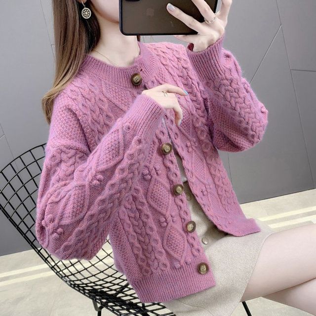 Women's Solid Color Loose Knit Cardigan Sweater