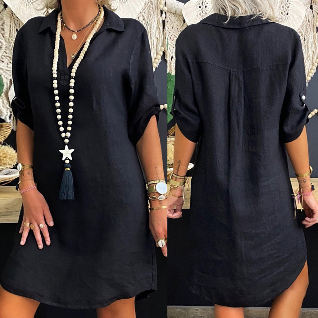 New Nordic Style Cotton Short Sleeve Shirt Dress