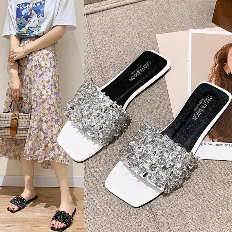Plus Size Women's Rhinestone Beach Sandals and Slippers