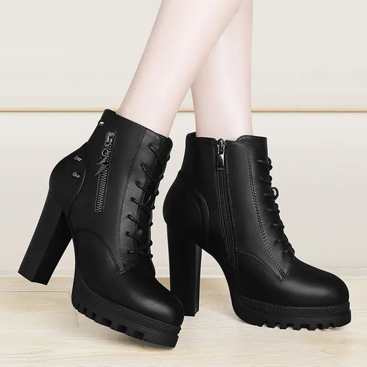 Women's Chunky Heel Waterproof Platform Martin Boots