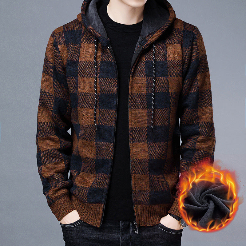 Warm Hooded Fleece Cardigan Knit Sweater Jacket