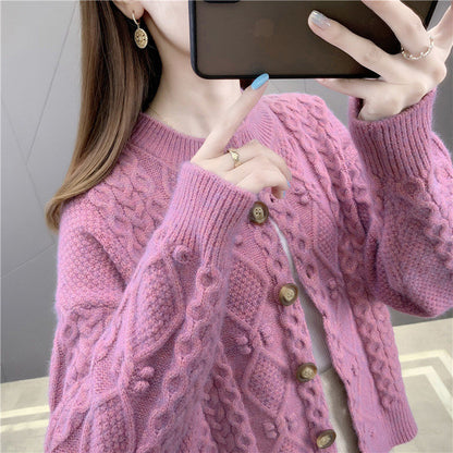 Women's Solid Color Loose Knit Cardigan Sweater