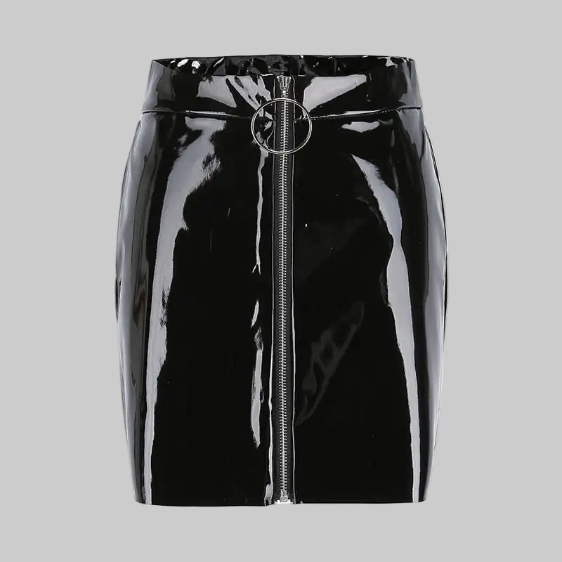 Slim Bright Leather PU Zipper Short Skirt