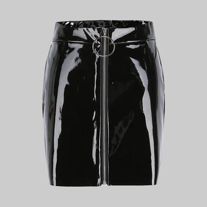 Slim Bright Leather PU Zipper Short Skirt