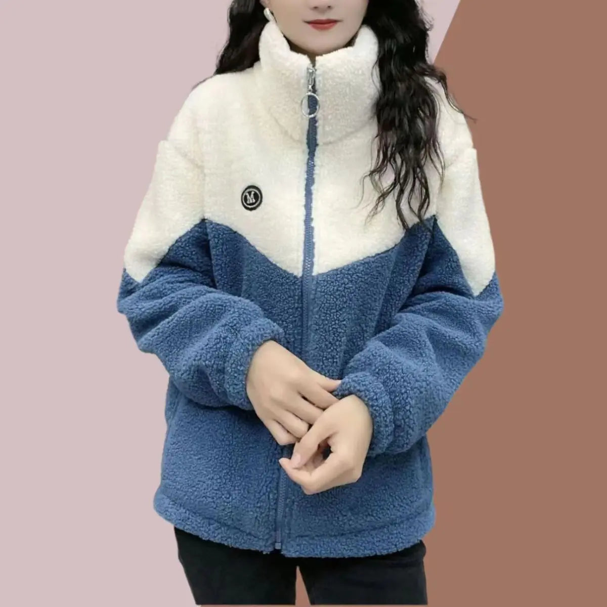 Stylish Women's Thick Color-Block Jacket for Autumn/Winter
