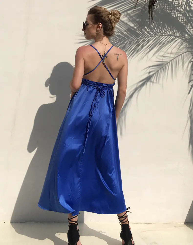 LIVA2018 Summer Deep V-Neck Backless Maxi Dress