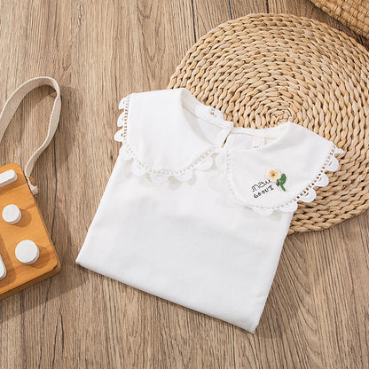 Girls' Long Sleeve Blouse with Ruffle Collar T-Shirt