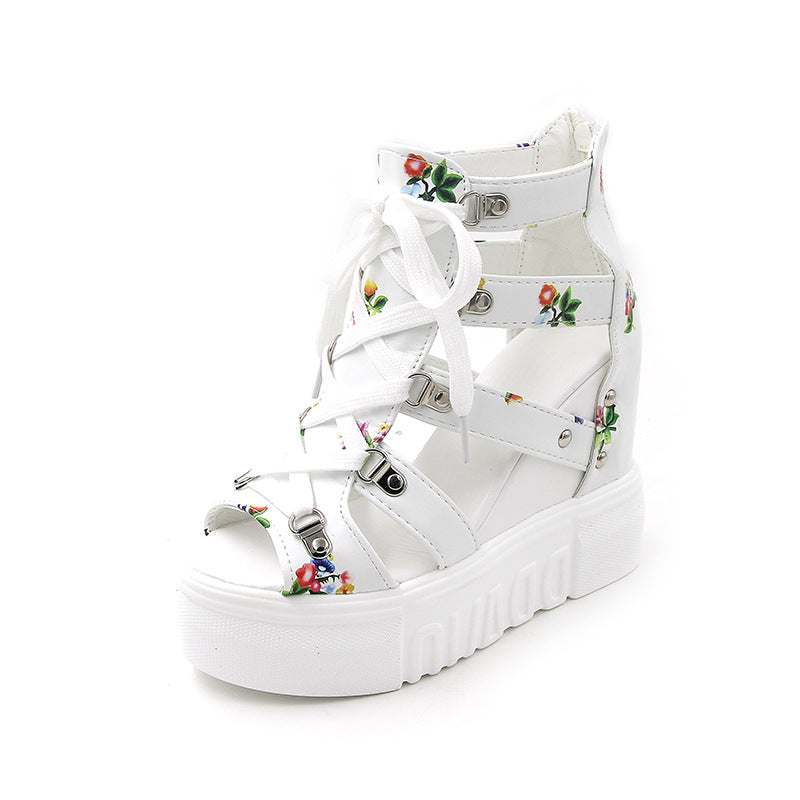 Spring Summer Wedge Sandals with Floral Design