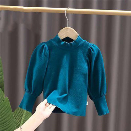 Girls' Stand Collar Long Sleeve Puff Sleeve Top